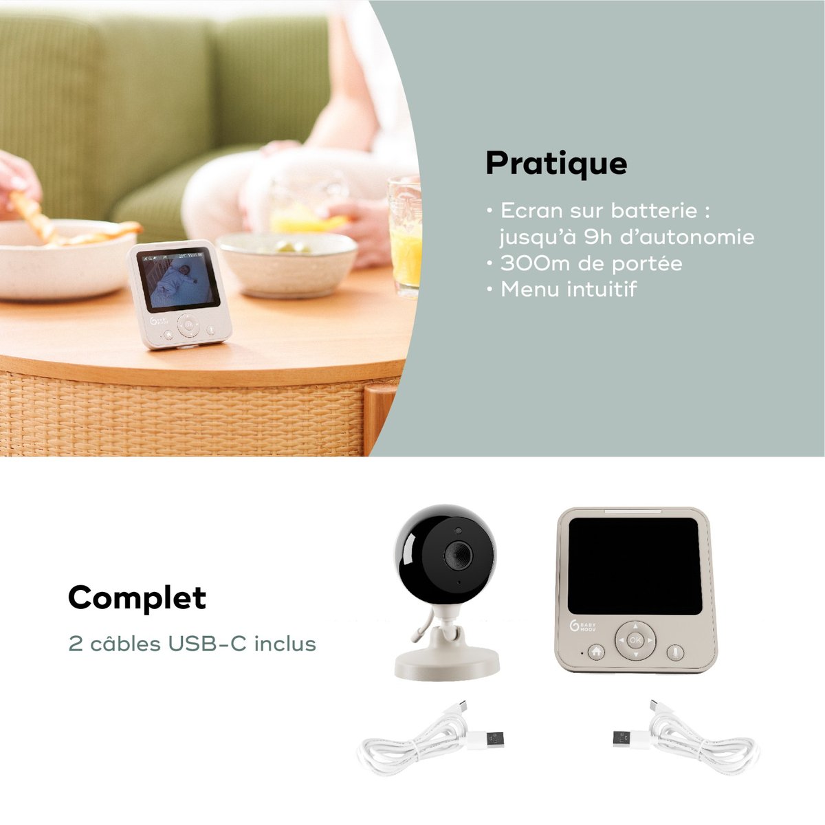 Babyphone caméra compact Yoo Start gris clair, BABYMOOV