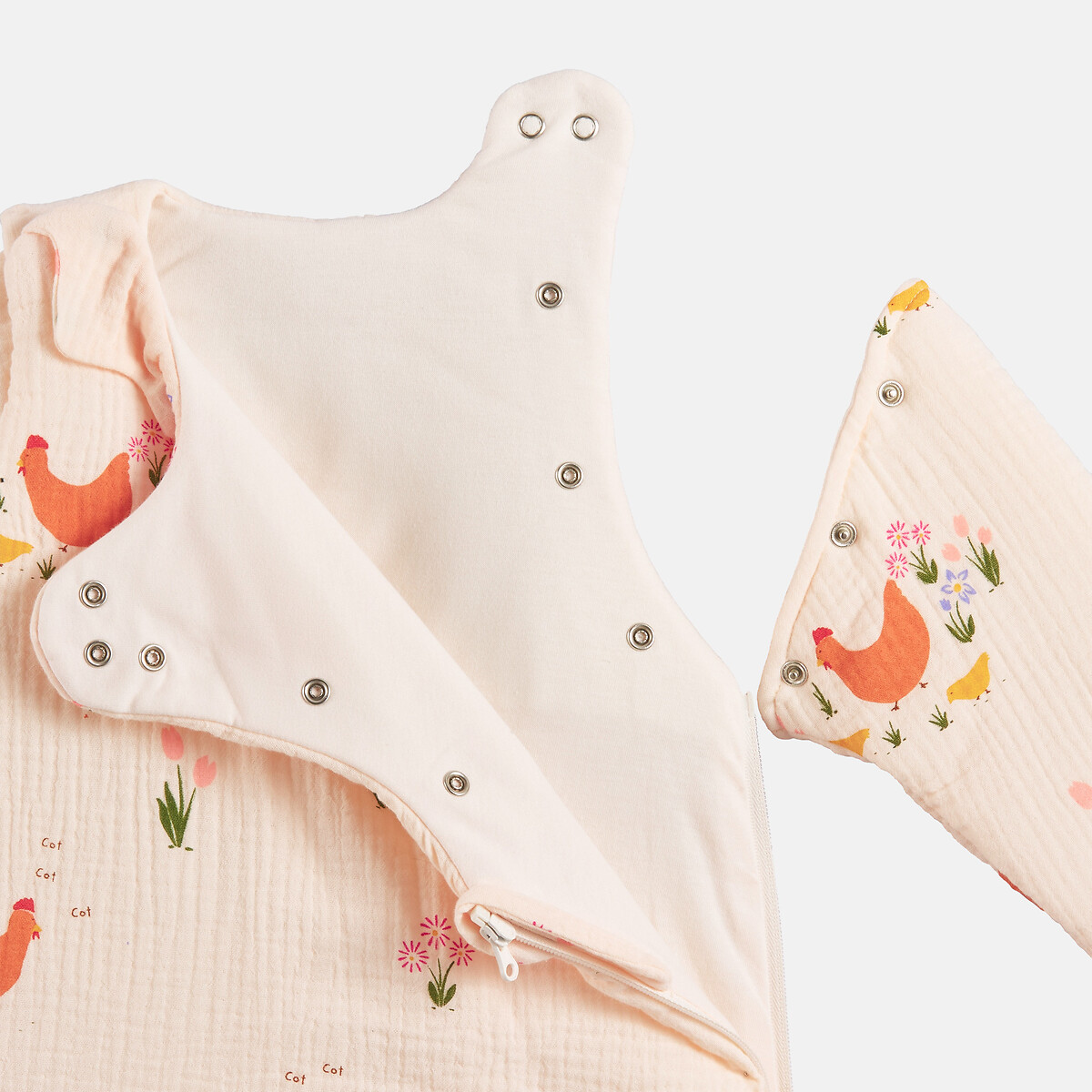 Saco de dormir de inverno, gaze de algodão bio, estampado de galinha, POULETTE rosa, LA REDOUTE INTERIEURS