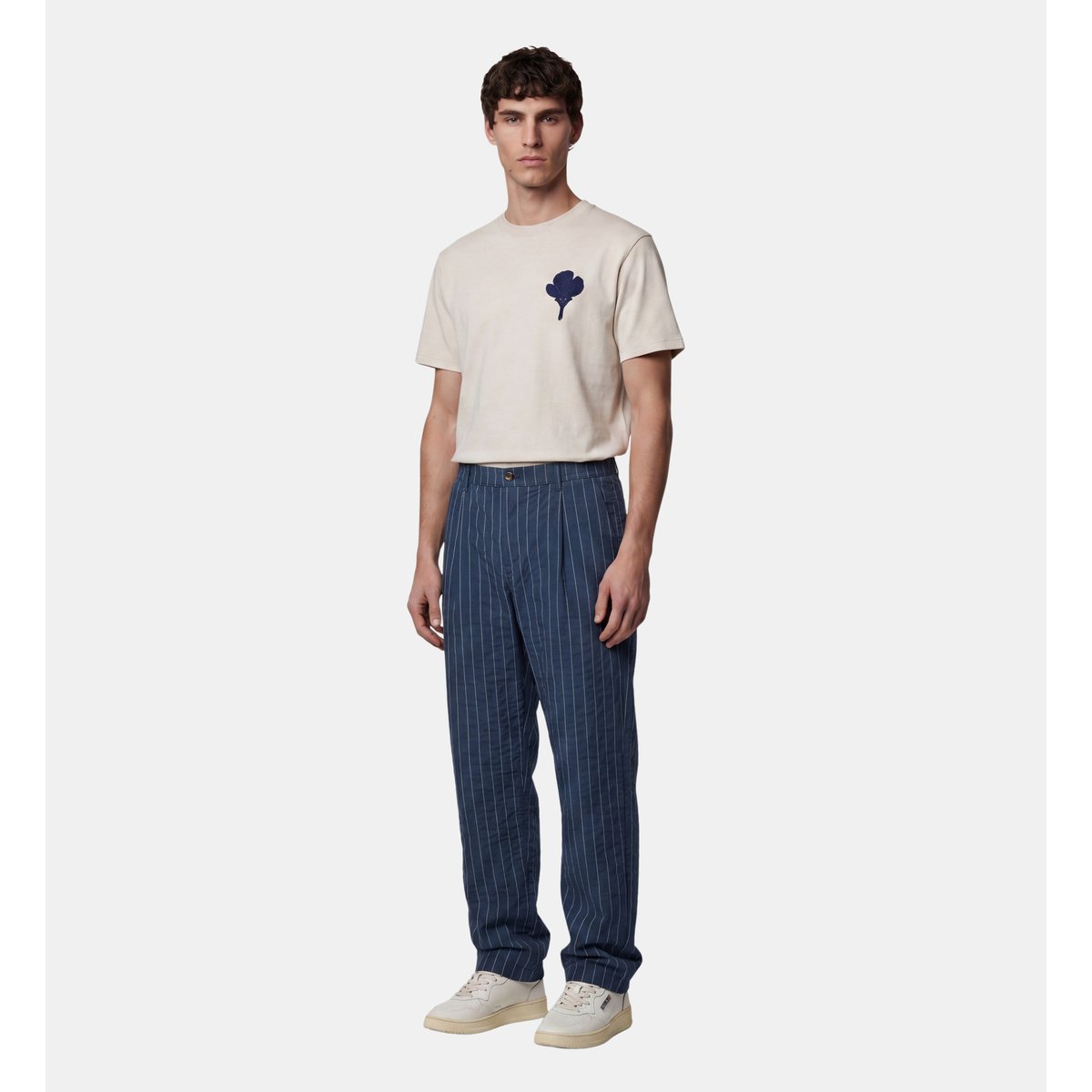 Pantalon droit teerpan rayé seersucker coton bleu et écru, GALERIES LAFAYETTE