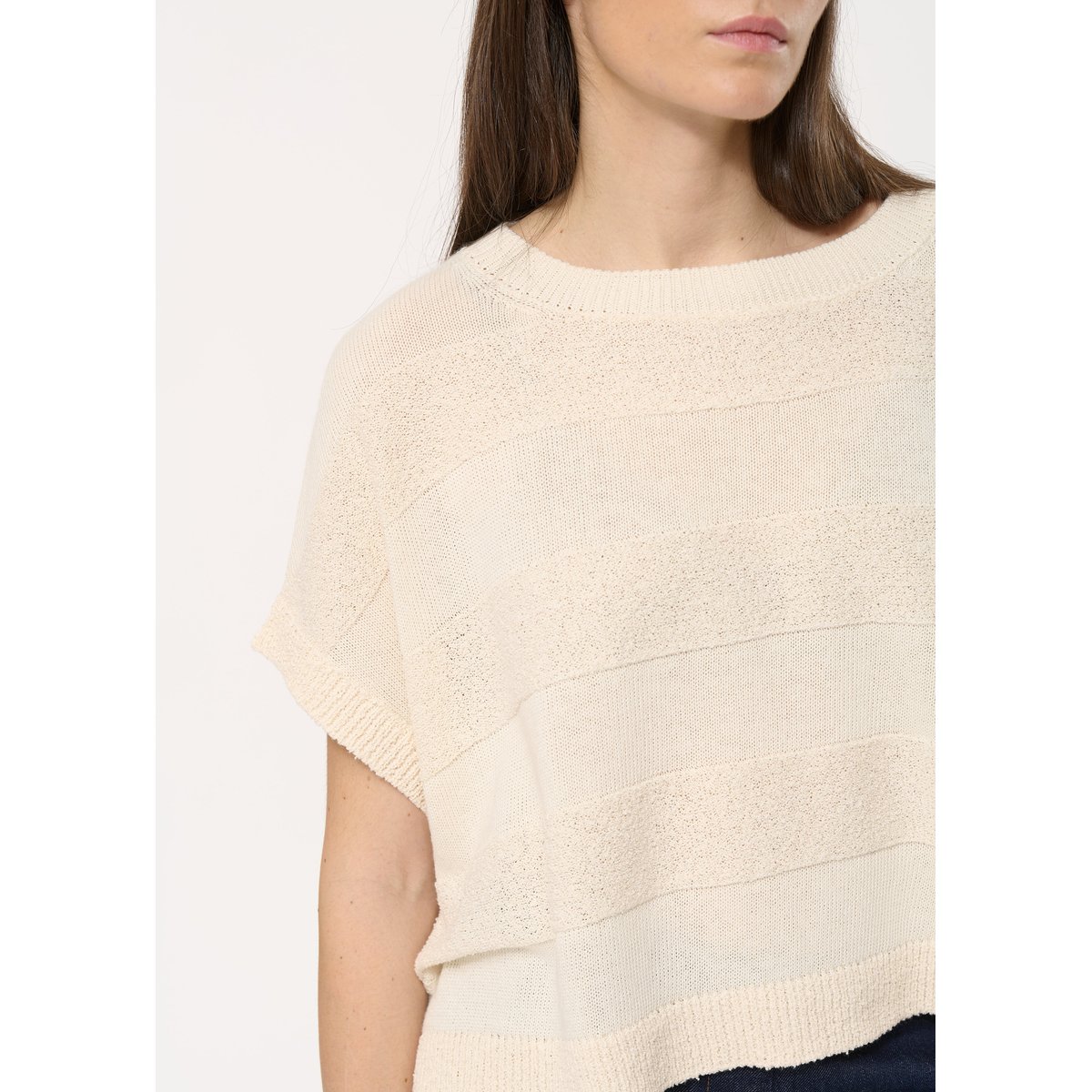 Pull écru manches courtes en maille bouclette ecru, HUMILITY
