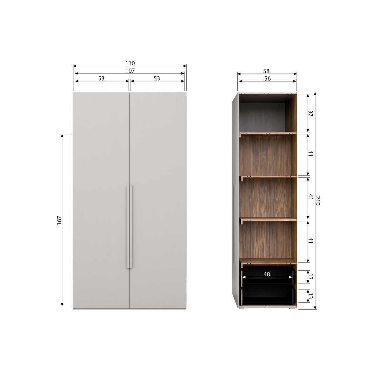 Armoire 2 portes en pin RENS gris clair, WOOOD