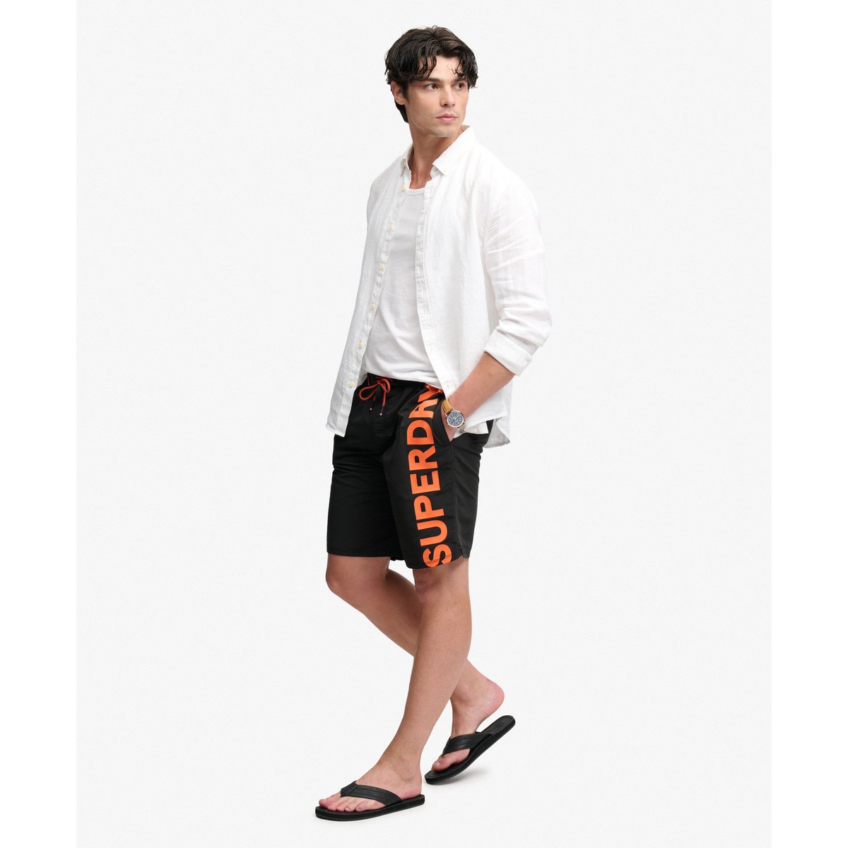 Short de surf classique à logo longueur 48 cm noir, SUPERDRY