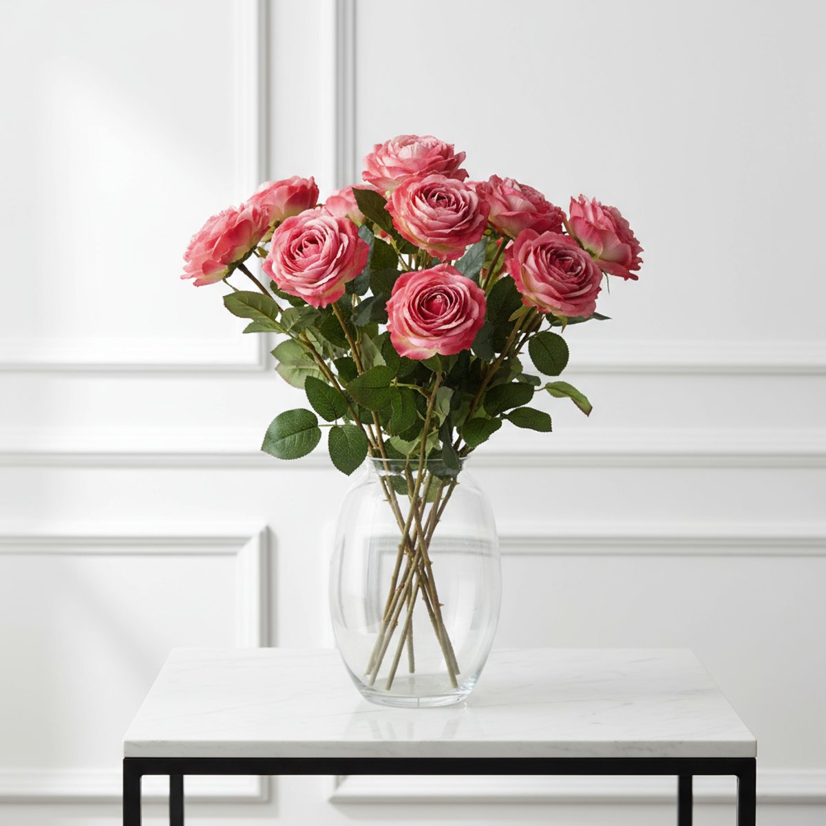 Tige de rose avec épines et feuilles artificielles H33 rose, SIA DECO
