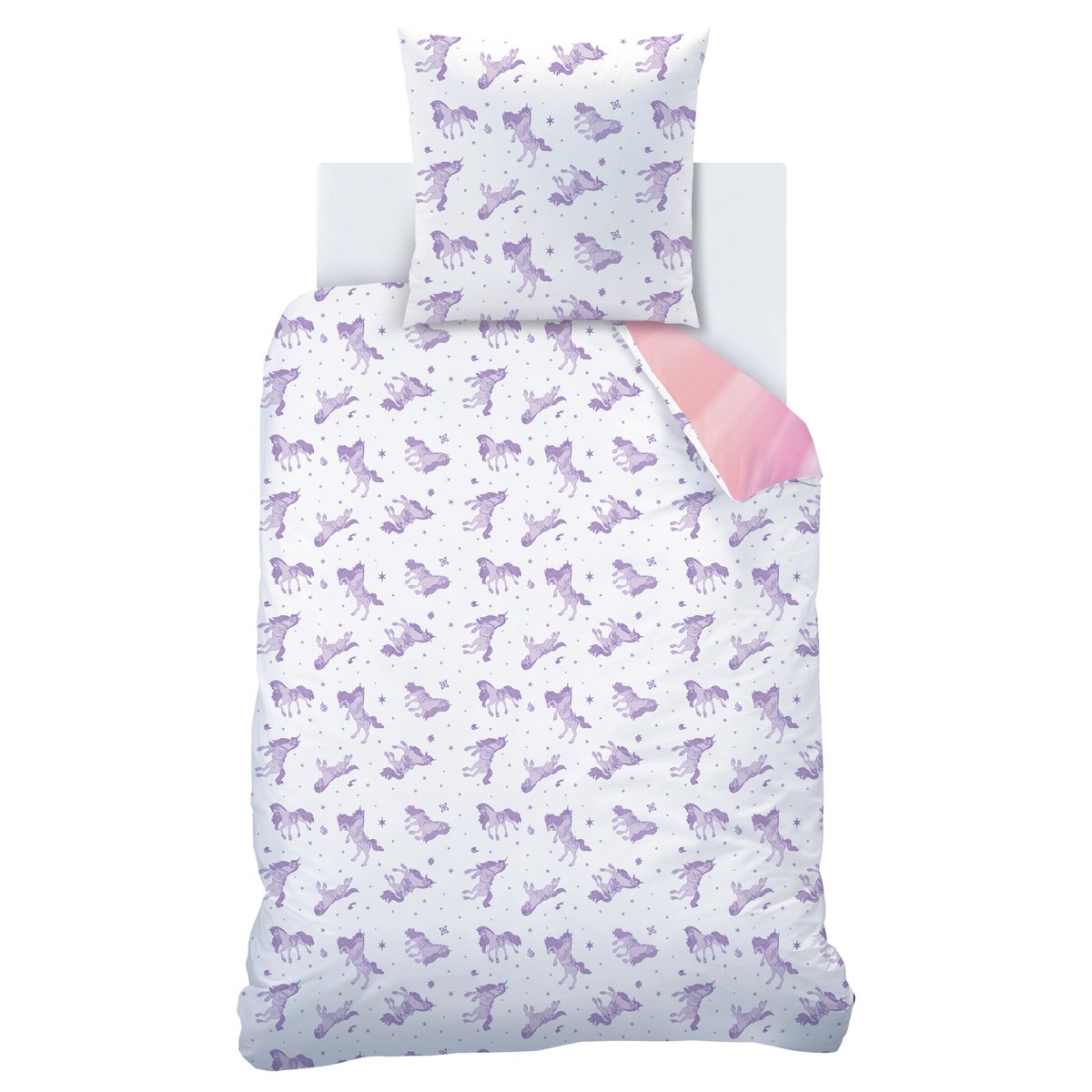 Parure de lit imprimée, UNICORN ACADEMY STARS violet, L'ECOLE DES LICORNES