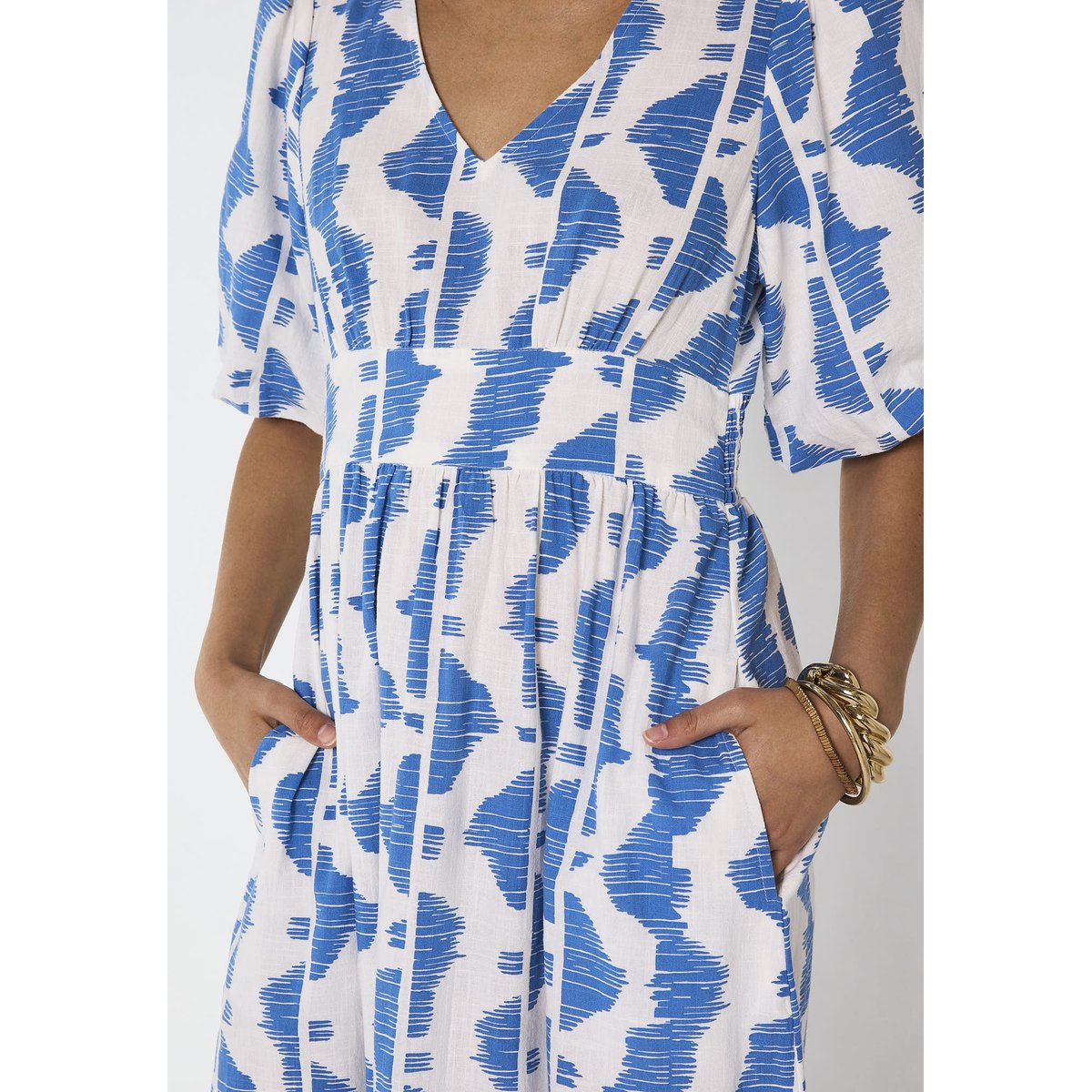 Robe trapèze imprimée en coton POLLYNA bleu roi, Maison 123