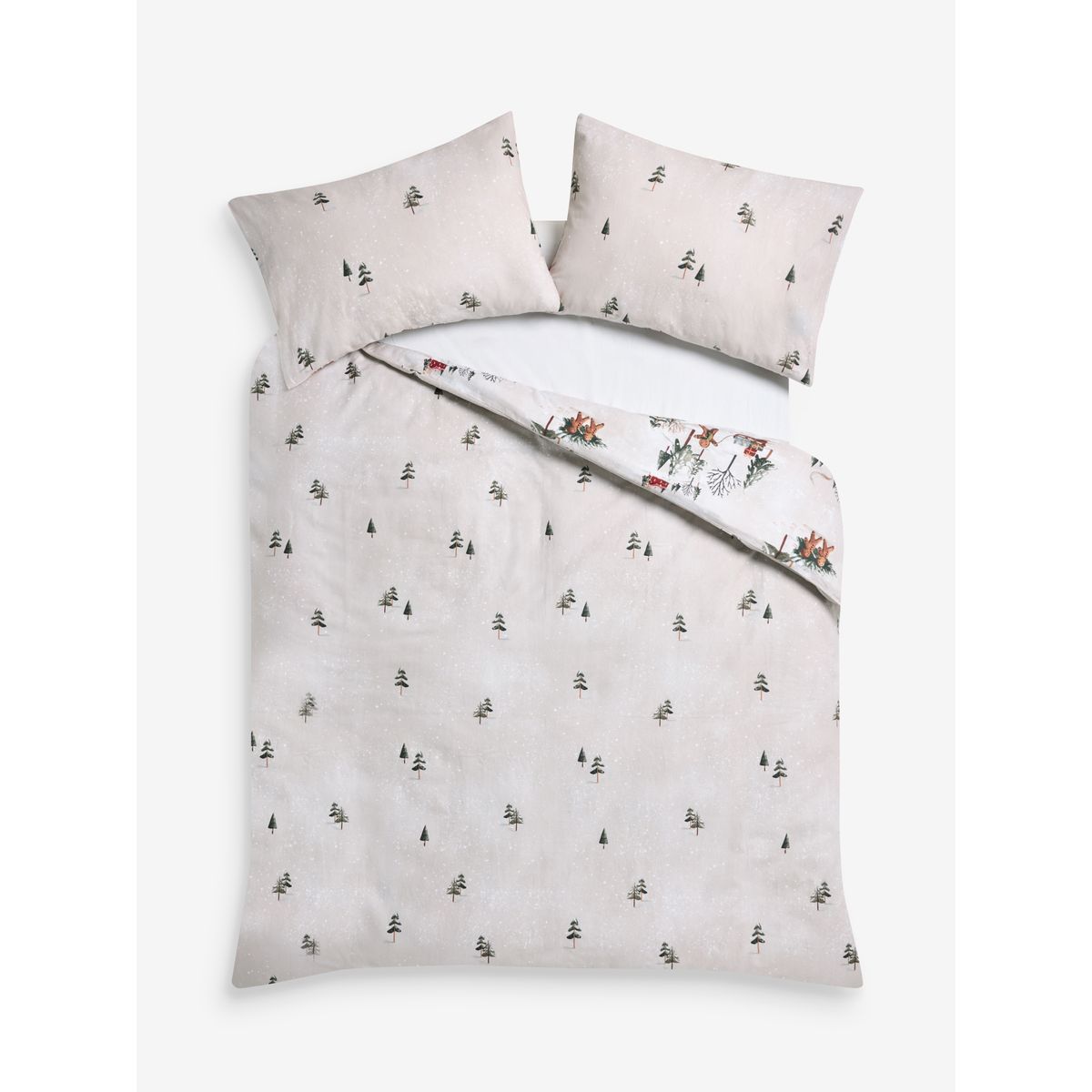 Parure de lit en coton brossé noël motif ski naturel, NEXT