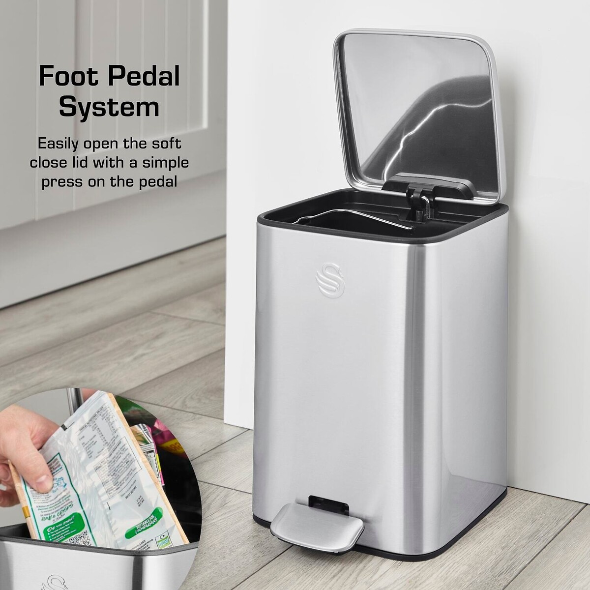 5L Pedal Bin silver-coloured, SWAN