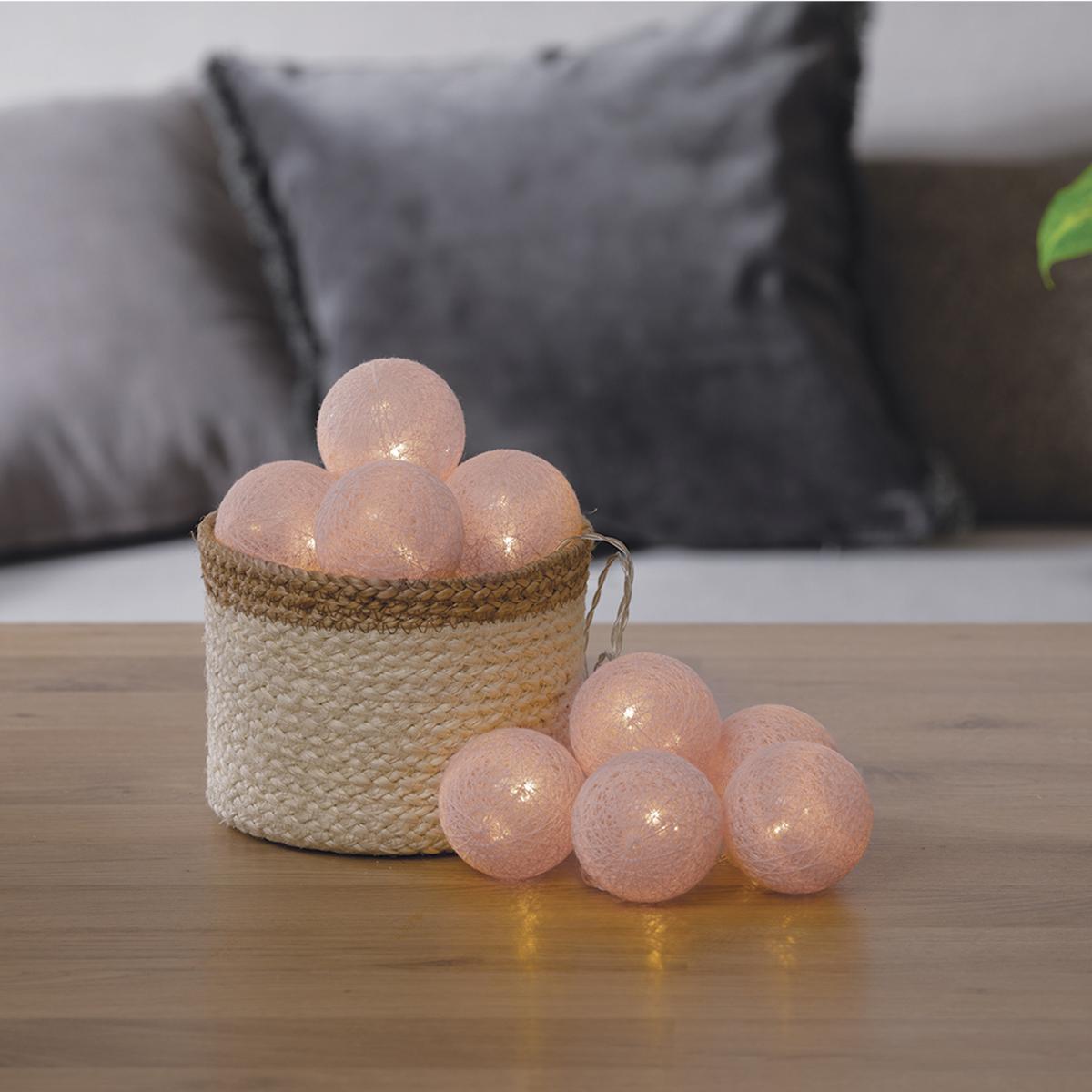 Guirlande LED 10 boules à pile TARA rose clair, ATMOSPHERA