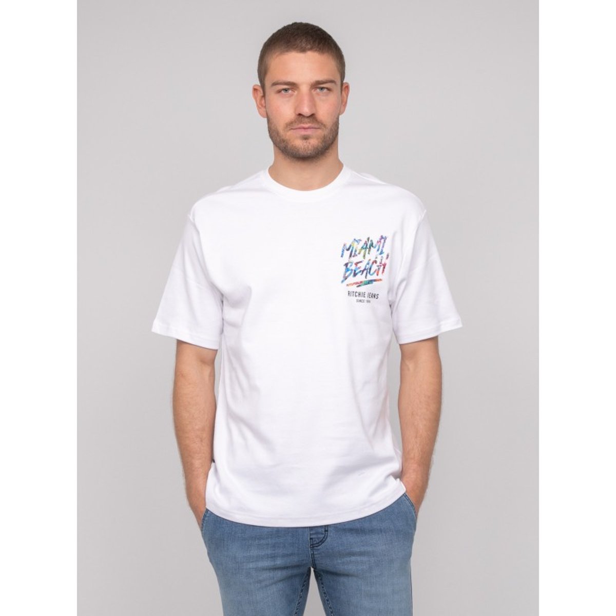 T-shirt Oversize Coton Motifs Nascade blanc, RITCHIE