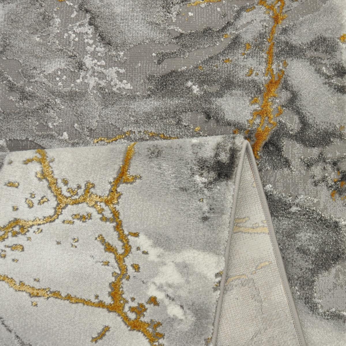 Tapis Chambre tissé motif abstrait MARBAL gris, or, UN AMOUR DE TAPIS