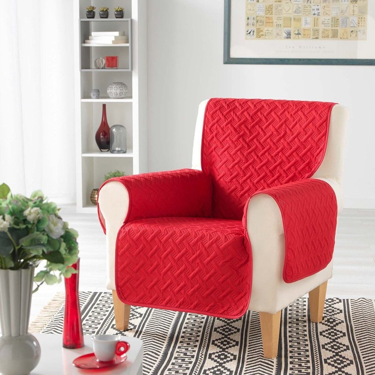 Protège Fauteuil Matelassé Uni Lounge Rouge rouge, DECORATIE