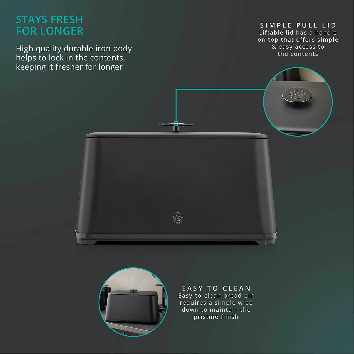 Stealth Bread Bin black, SWAN