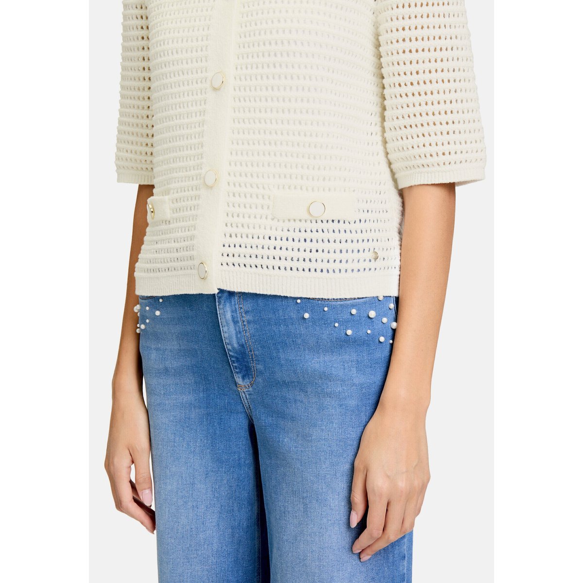 Cardigan en maille d'été à patte de boutonnage blanc, BETTY & CO
