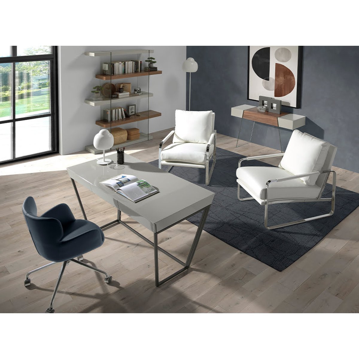 Chaise de bureau pivotant en similicuir bleu bleu | acier, ANGEL CERDA