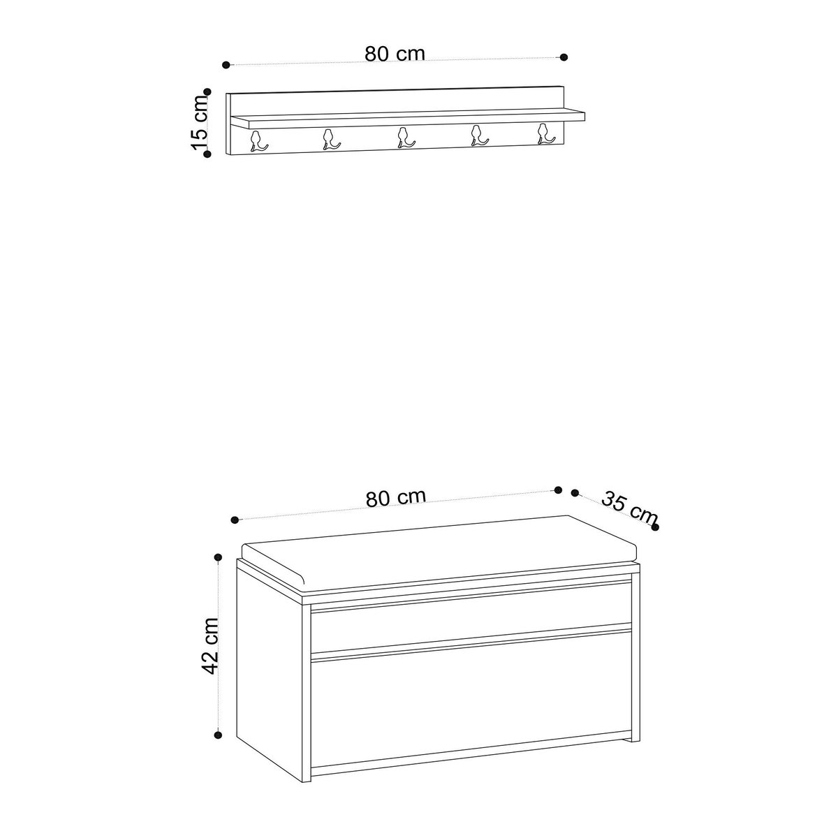 Banquette entrée noire avec rangement et portemanteau MARFA bois naturel, PIER IMPORT