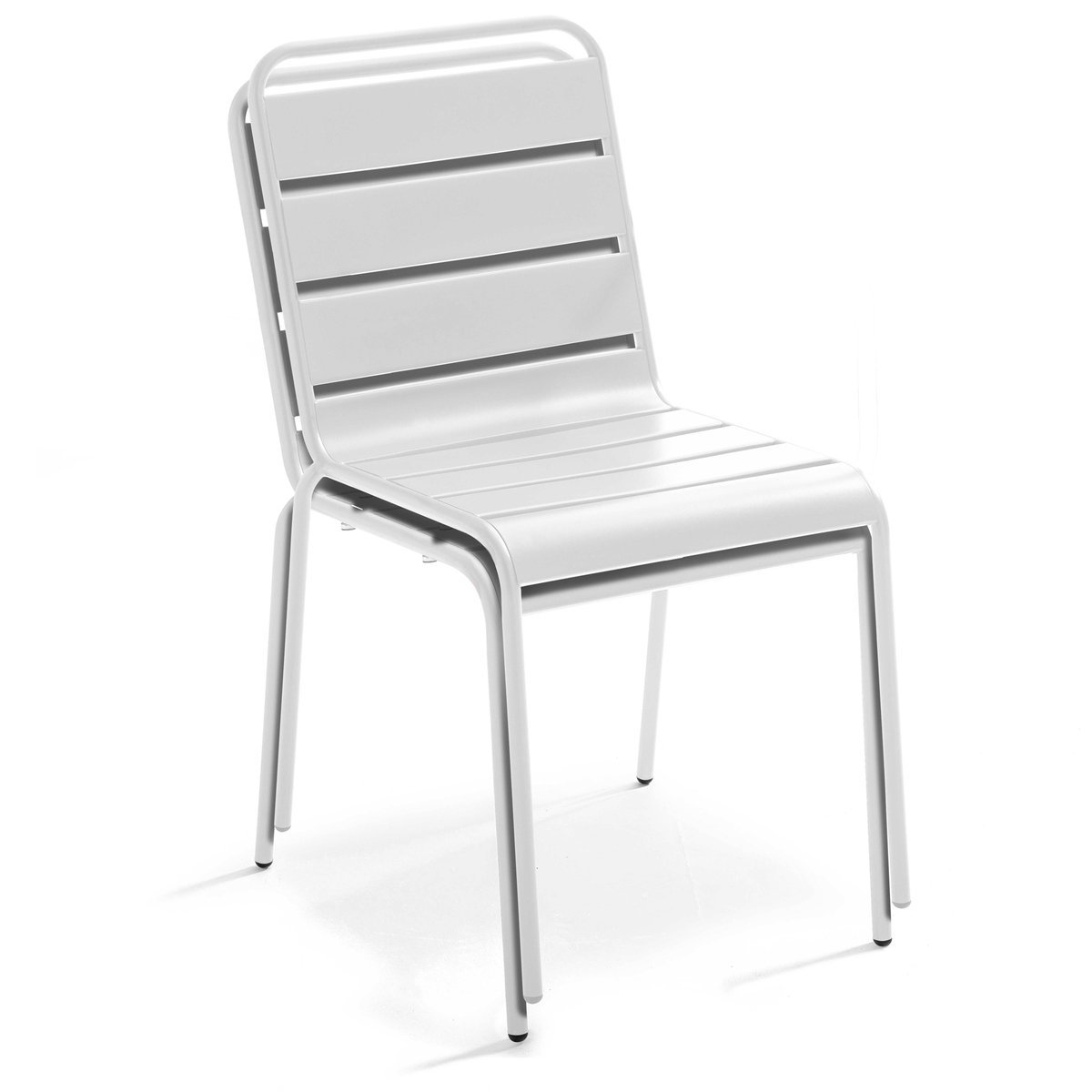 Table en HPL inclinable pied blanc et 2 chaises en métal blanc, OVIALA