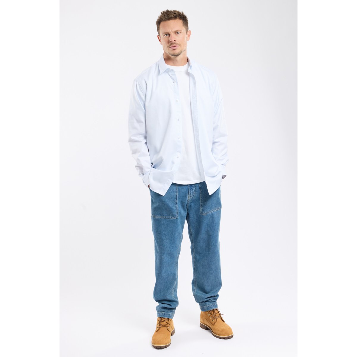 Chemise unie en coton gris/blanc, ARMOR-LUX