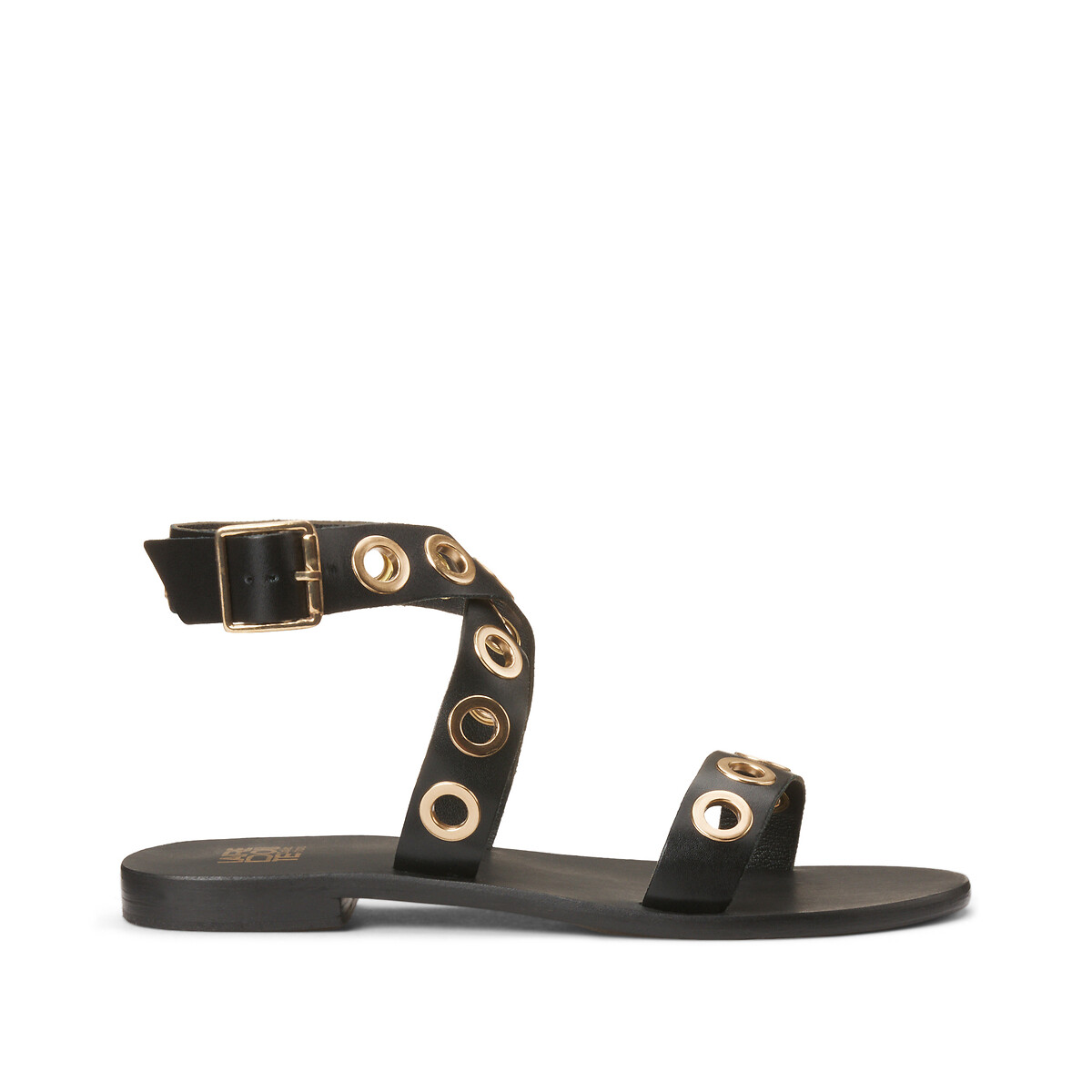 Sandales à œillets en cuir, bride cheville noir, LA REDOUTE COLLECTIONS