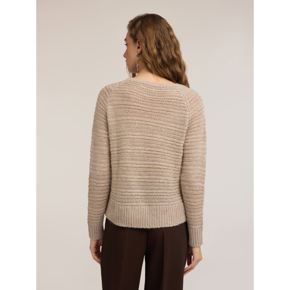 Pull rayé en maille ajourée beige, MOTIVI