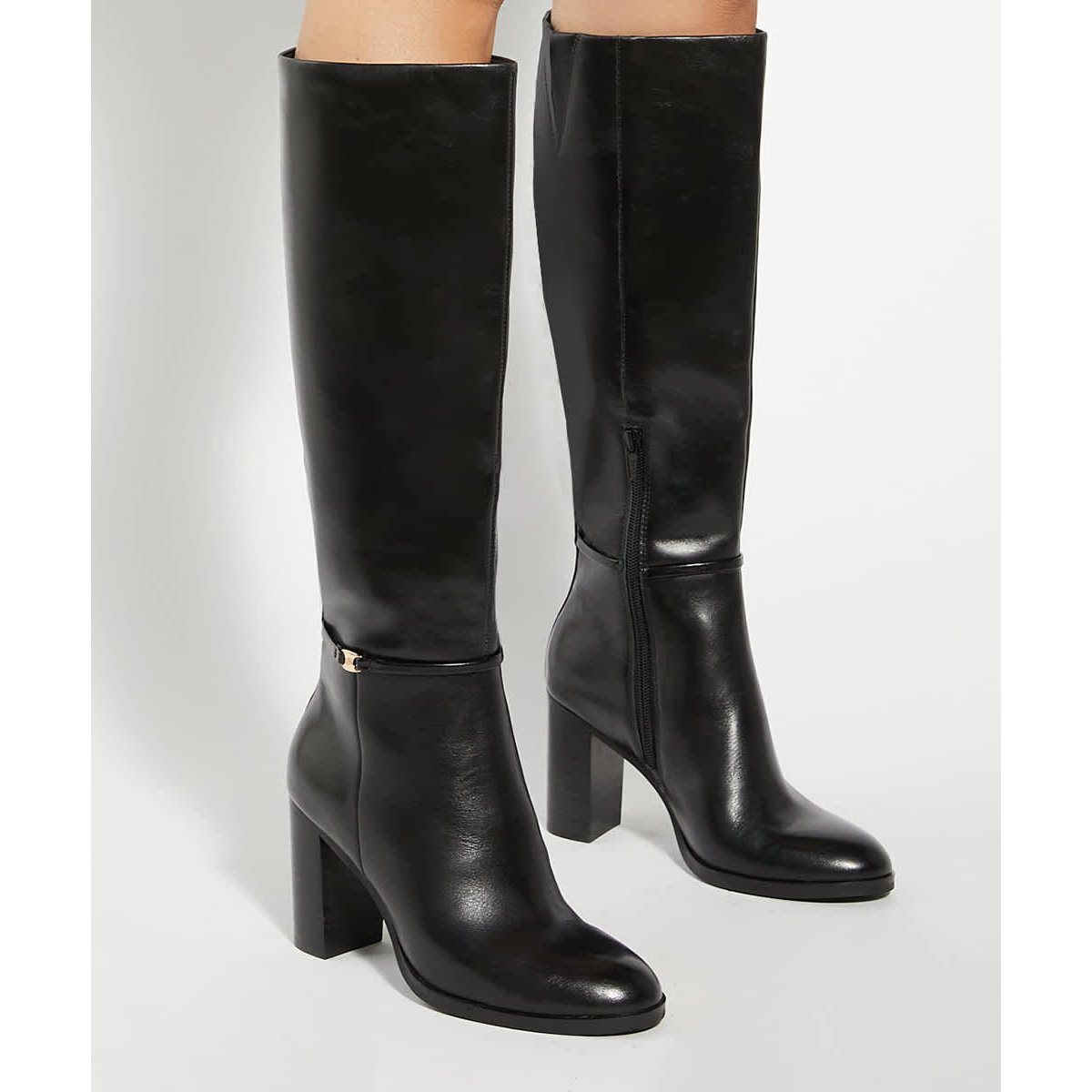 Bottes au genou à talon carré - STARLLING black-leather, DUNE LONDON