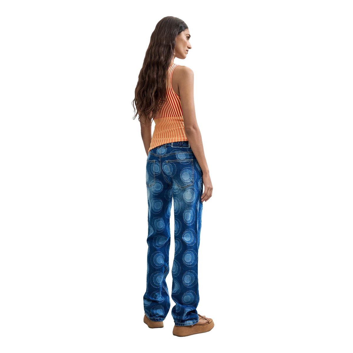 Pantalon slim en jean imprimé bleu clair, DESIGUAL