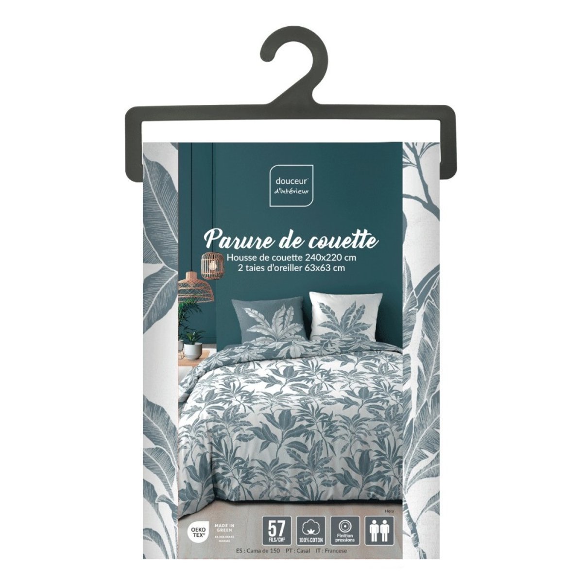 Housse de couette 240x220 + 2 taies HERA 100% coton 57fils vert, DECORATIE
