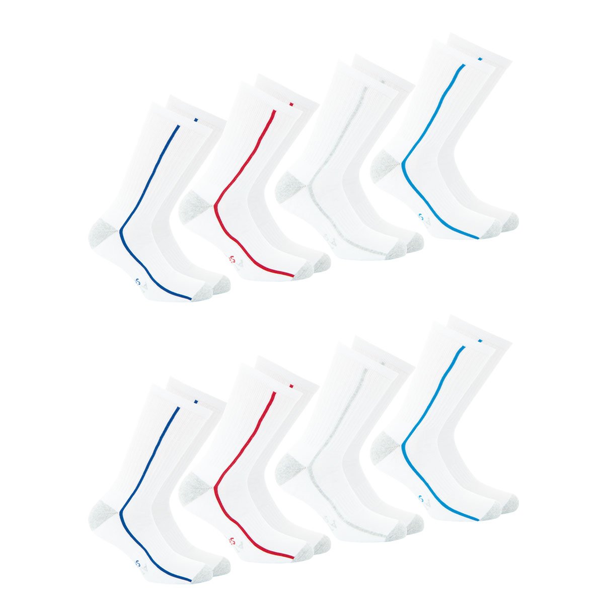 Chaussettes de sport mi-hautes, lot de 8 paires blanc liseré couleur, ATHENA