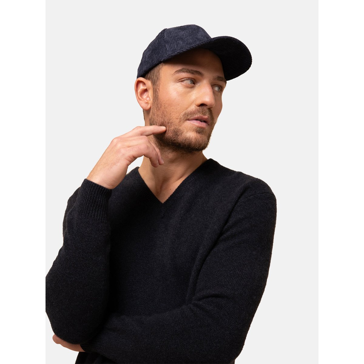 Pull Col V 4 Fils Caviar Nathan bleu foncé, JUST CASHMERE