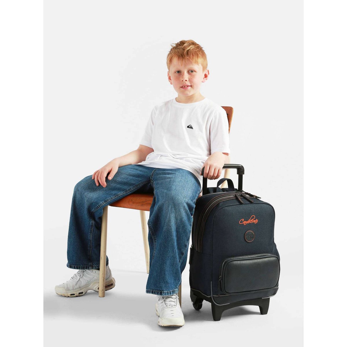 Sac a dos à roulettes 2 compartiments navy orange stitchin, CAMELEON
