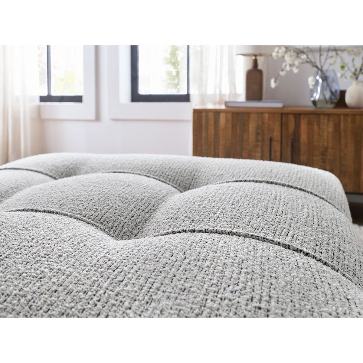 Pouf tissu chiné, ARSENE gris clair, BOBOCHIC