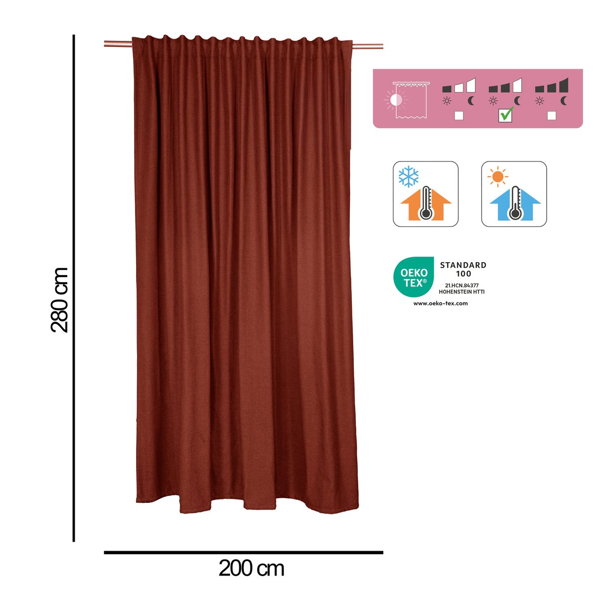 Rideau occultant thermique en polyester, RAGNAR rouge, INSPIRE
