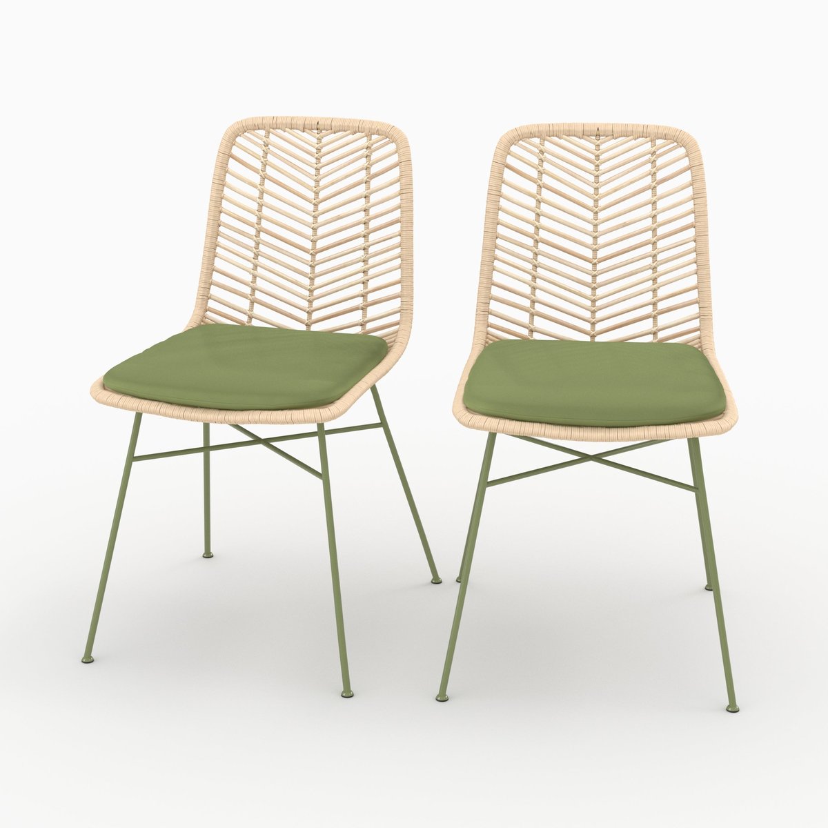 Chaises en rotin et tissu - TAMARA vert olive, MAISON PAVANE