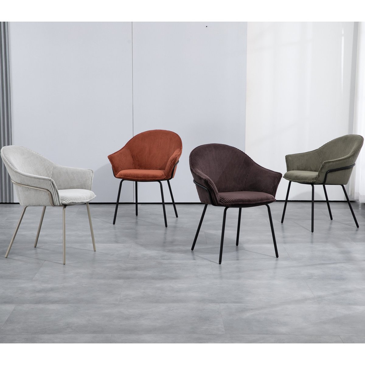 Chaise accoudoirs velours côtelé à grosses côtes  NOMA gris clair, ZAGO