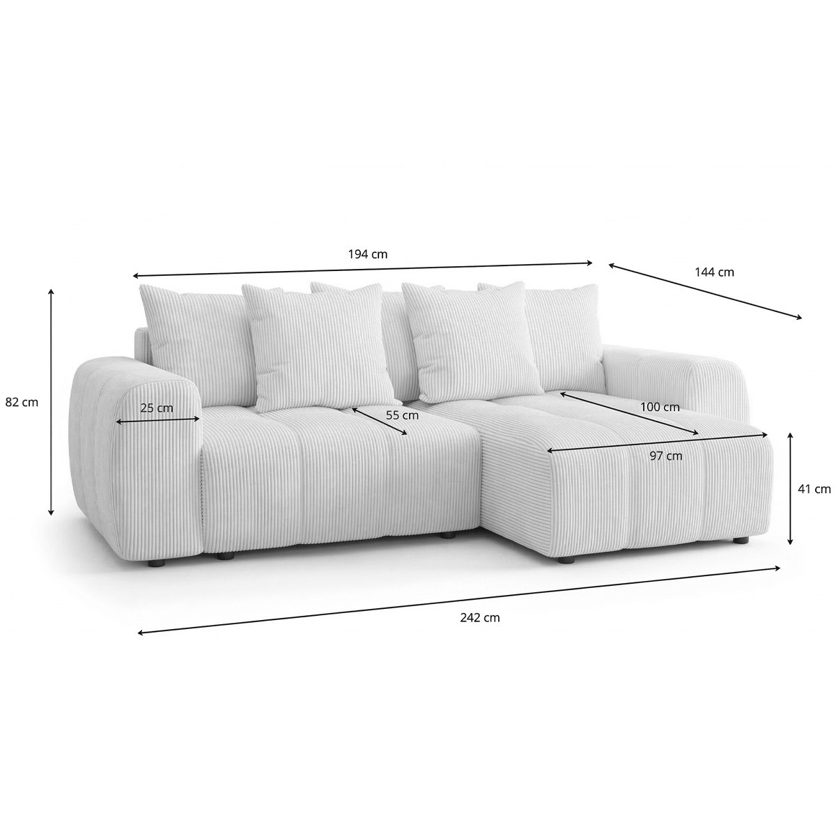 Canapé d'angle convertible réversible 4 places avec coffre de rangement en velours côtelé - RIVOLI beige, HOMIFAB