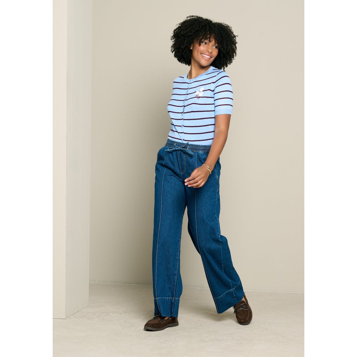 Jean large taille élastiquée dark blue, LOLALIZA
