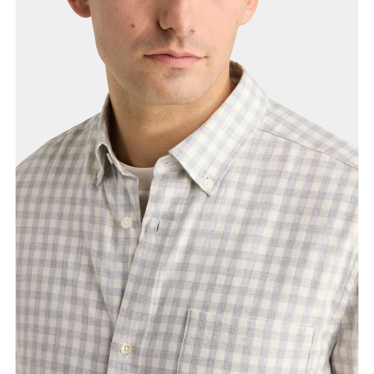 Chemise risharo 4 à carreaux en coton écru et gris, GALERIES LAFAYETTE
