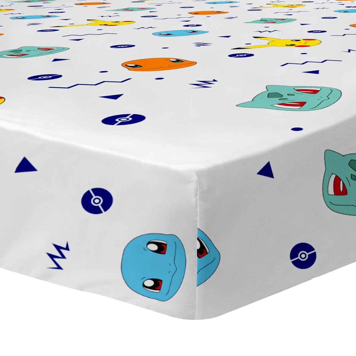 Parure de lit imprimée + drap housse 100% coton, ZIGGY blanc, POKEMON