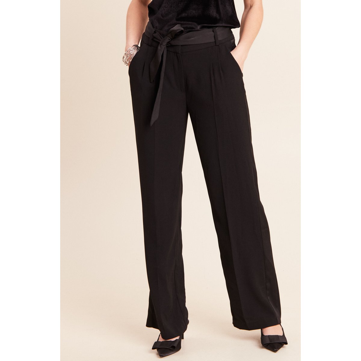 Pantalon satiné coupe droite noir, BREAL