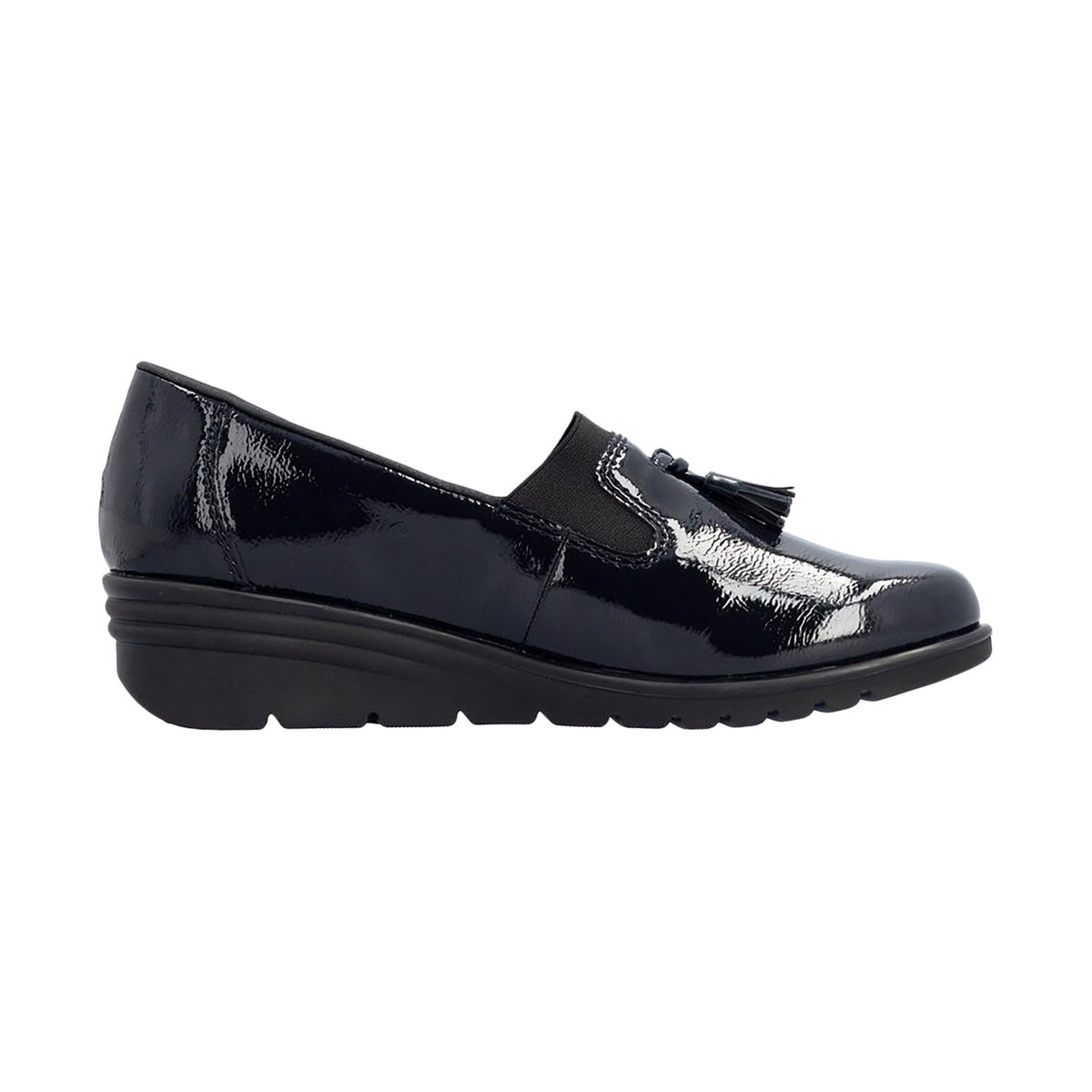 Mocassins Compensé Cuir Softlack bleu, RIEKER