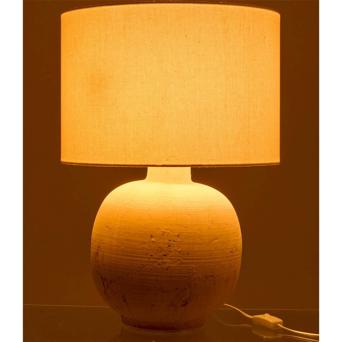 Lampe à poser boule en céramique beige naturel et abat jour blanc cassé, RECOLLECTION