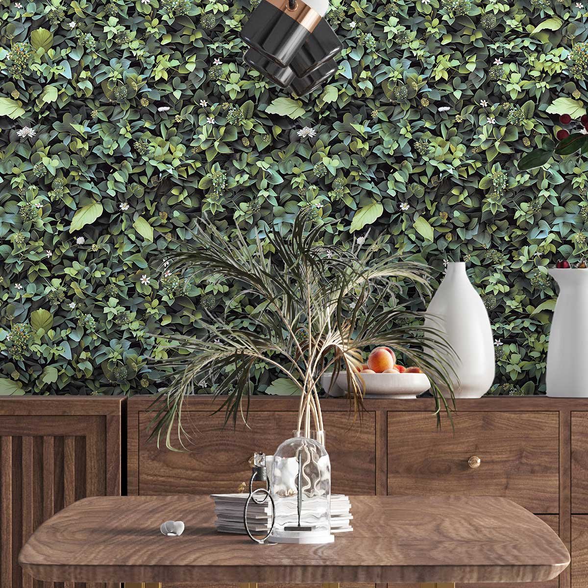 Papier peint mur végétal feuillage vert luxuriant nature tropicale vert, HEXOA