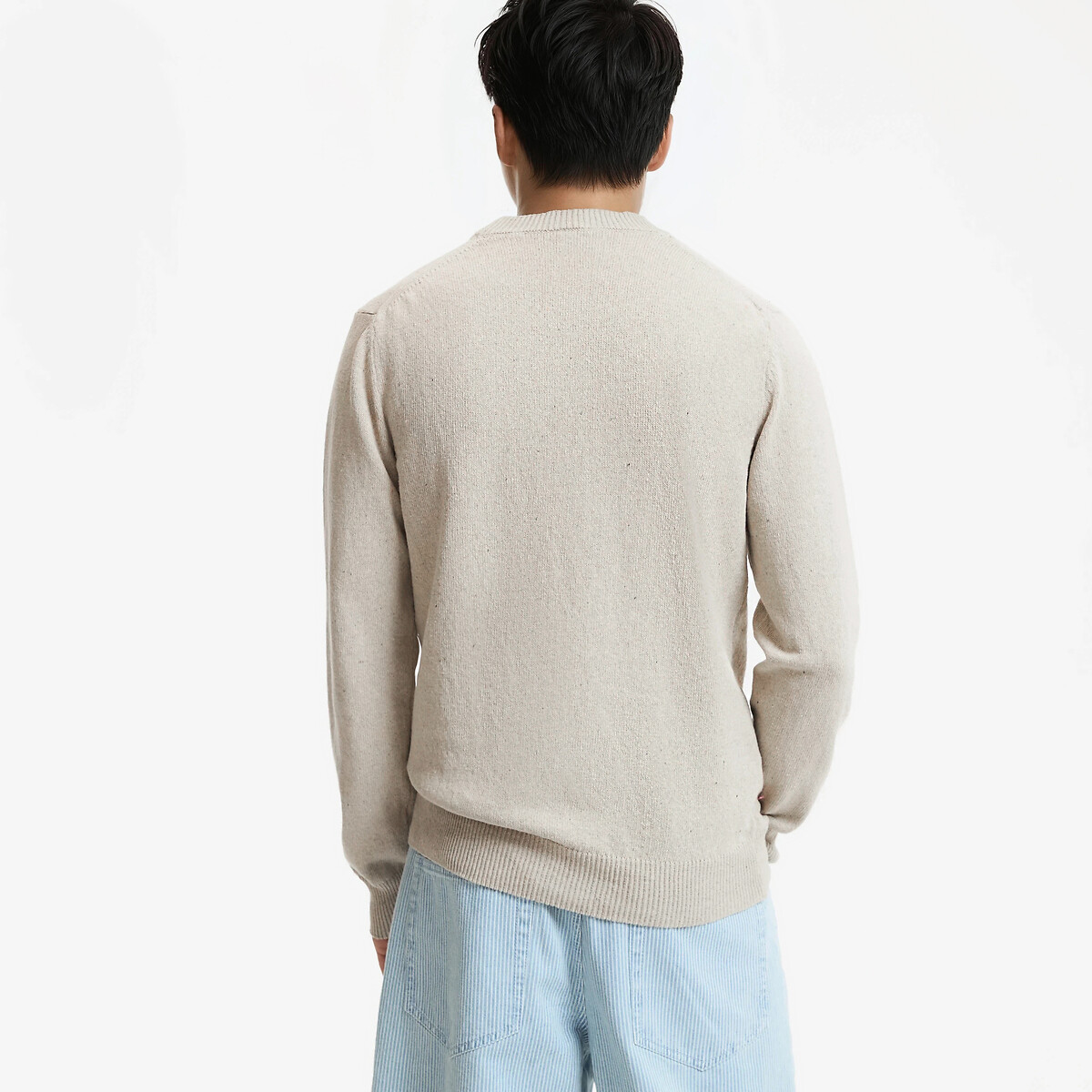 Trui in fijn tricot met ronde hals donkerbeige, LA REDOUTE COLLECTIONS