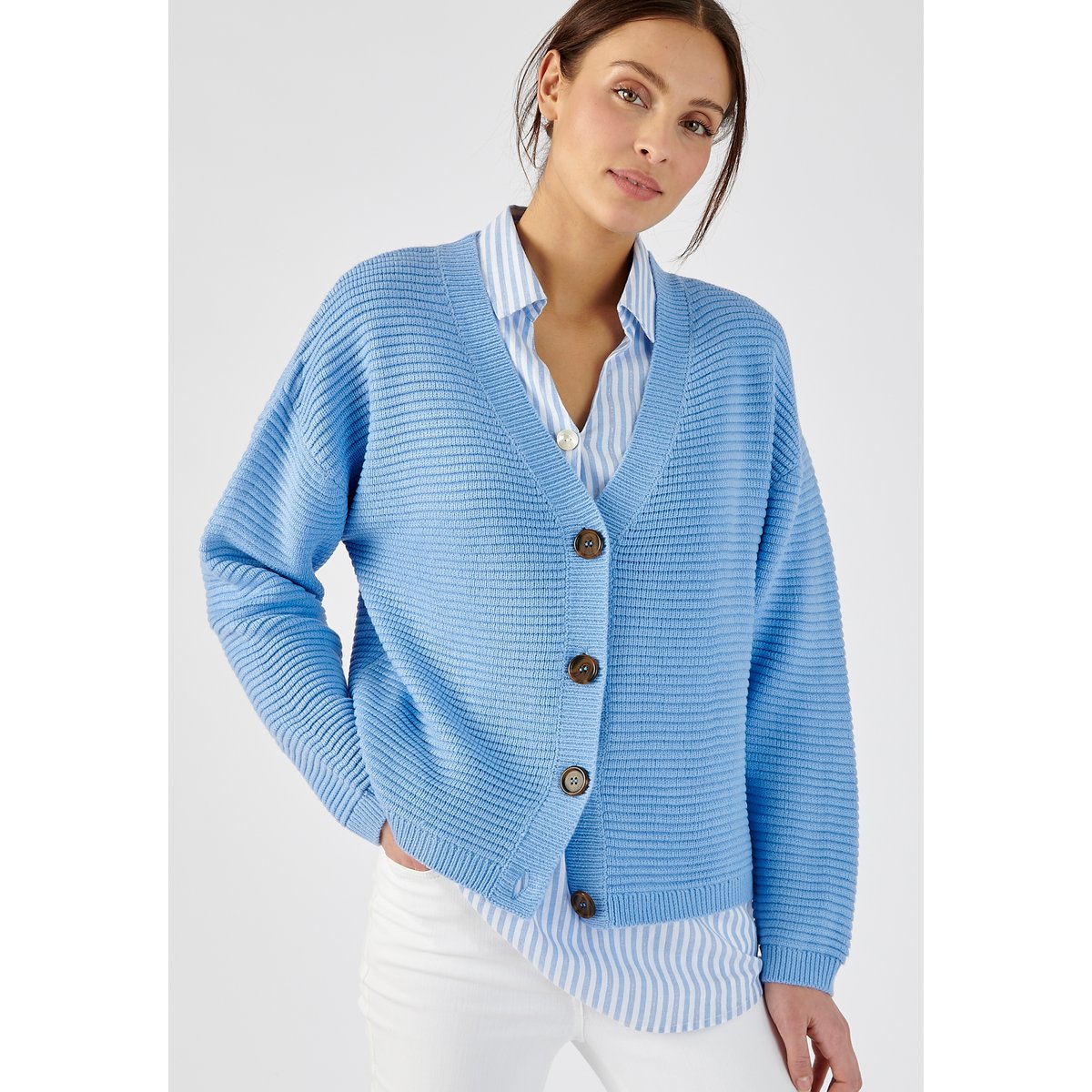 Gilet Maille Jersey Damart Femme - 100% Acrylique - Col V - Manches Longues - Multi Coloris