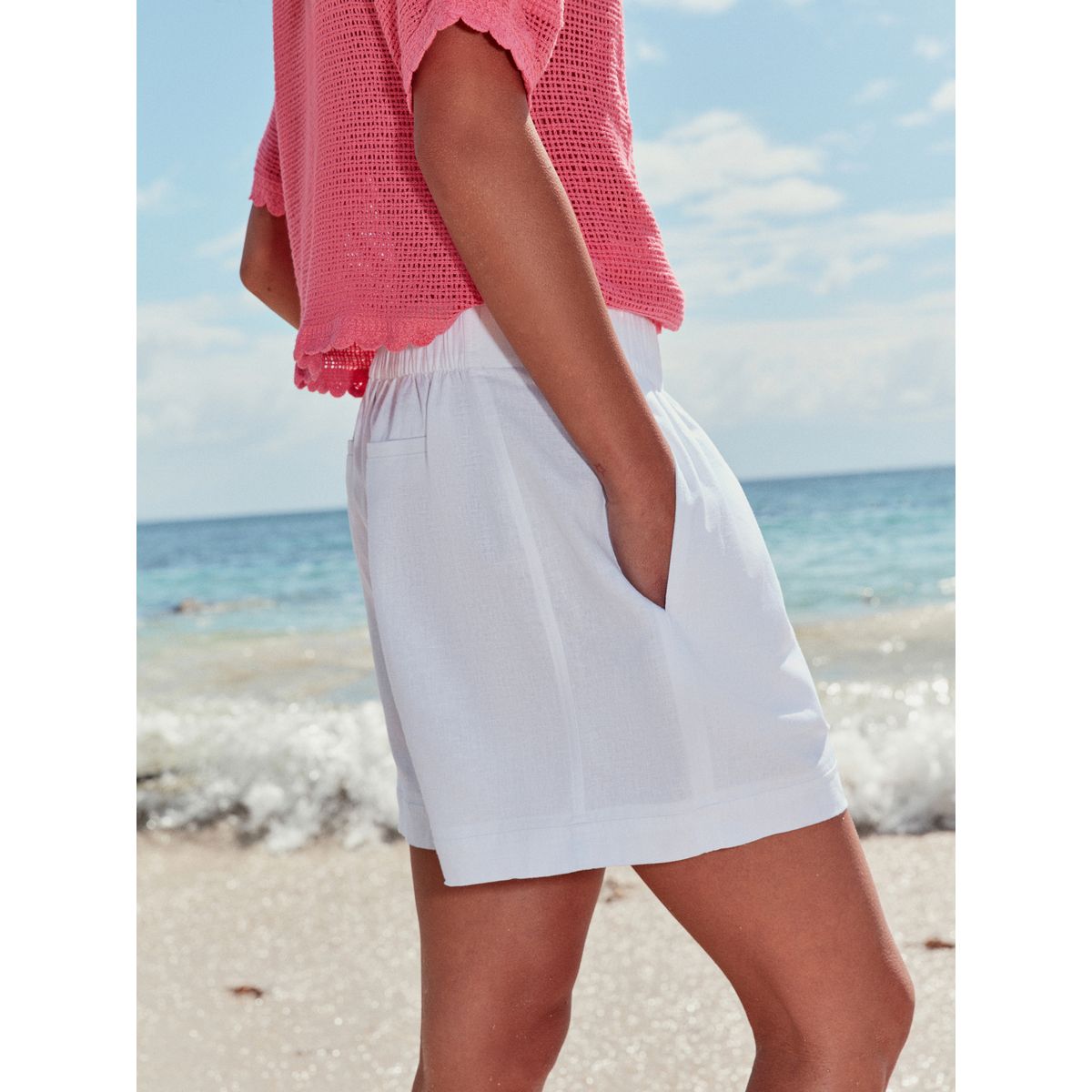 Short en lin mélangé blanc, NEXT