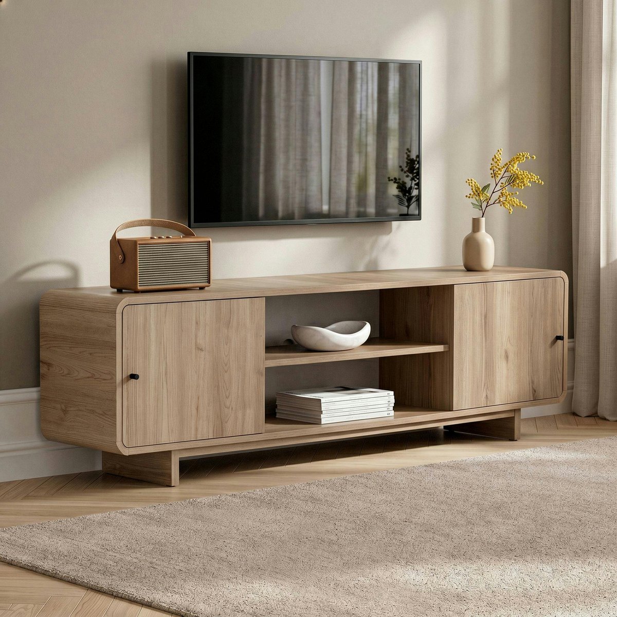 Meuble TV moderne 180 cm MARFA chêne, PIER IMPORT