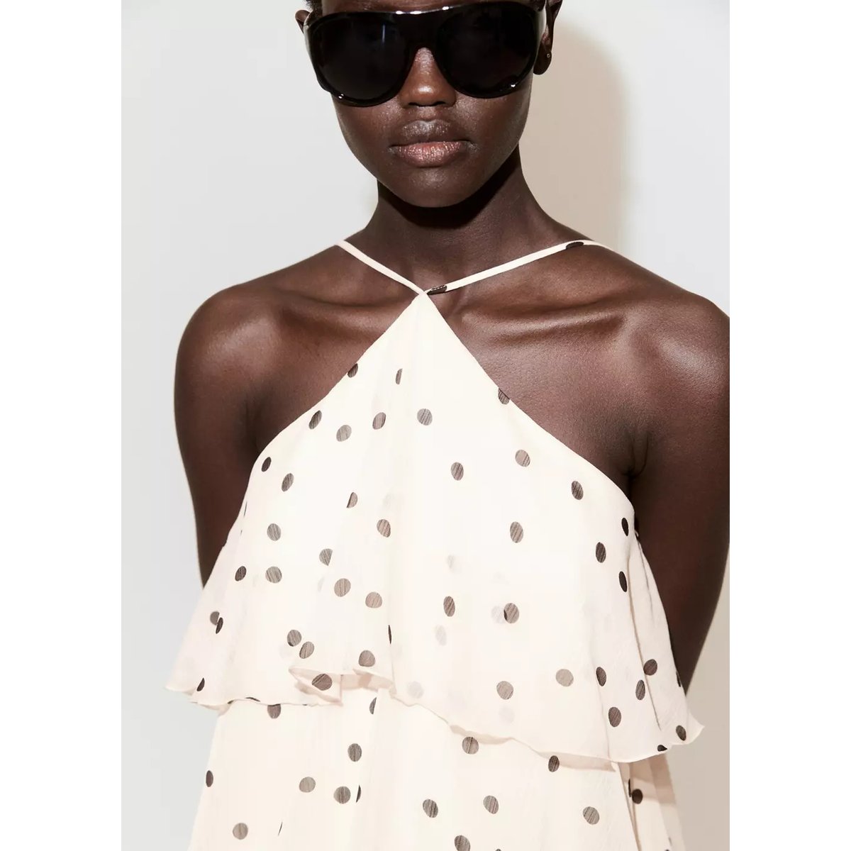 Robe halter à pois écru, MANGO