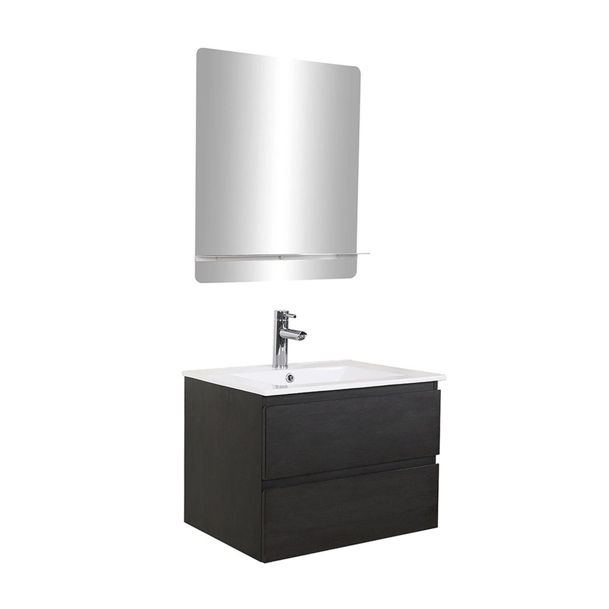Ensemble meuble simple vasque 60 cm + robinet + miroir SORRENTO décor chêne carbone, MOB IN