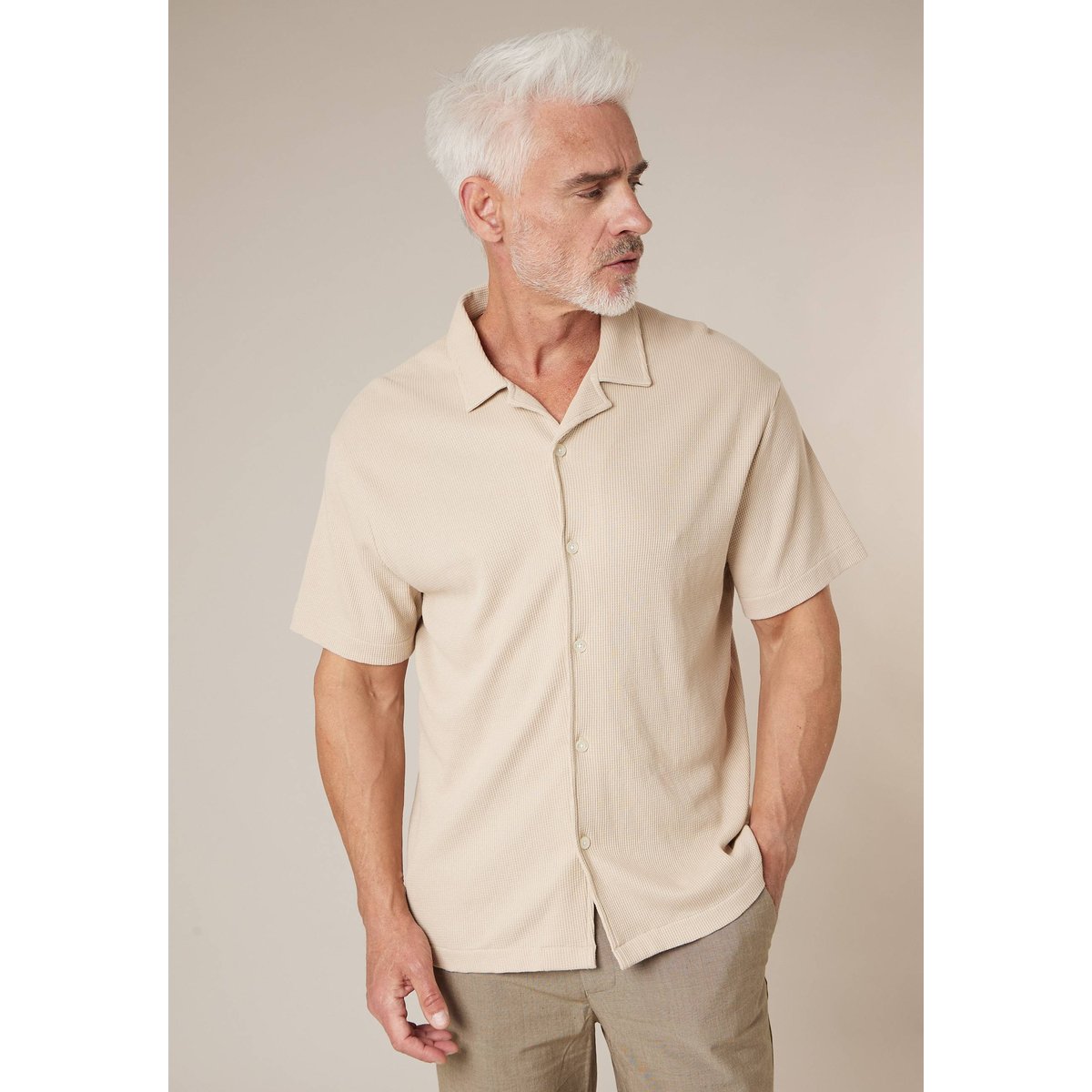 Chemise gauffrée en coton stretch homme TURMAN beige, DEELUXE