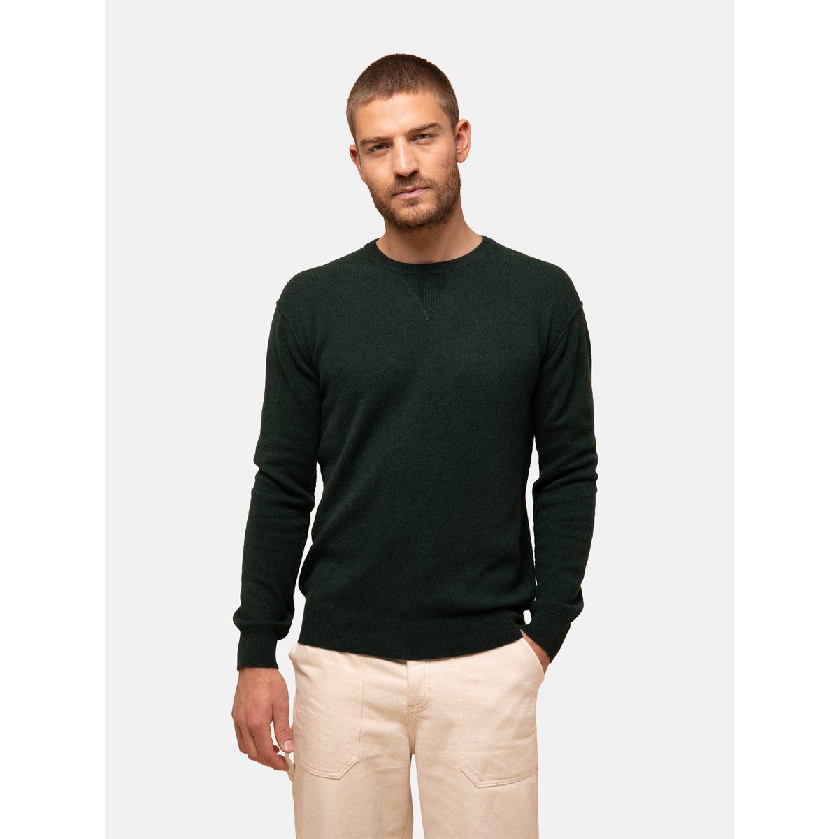 Pull Col Rond Cyprès Noe vert foncé, JUST CASHMERE