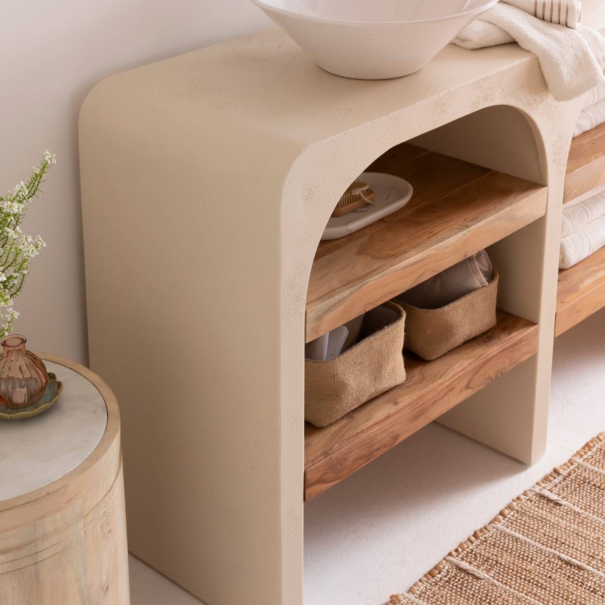 Meuble sous vasque en bois d'ingénierie DALVA blanc, MADE IN MEUBLES 